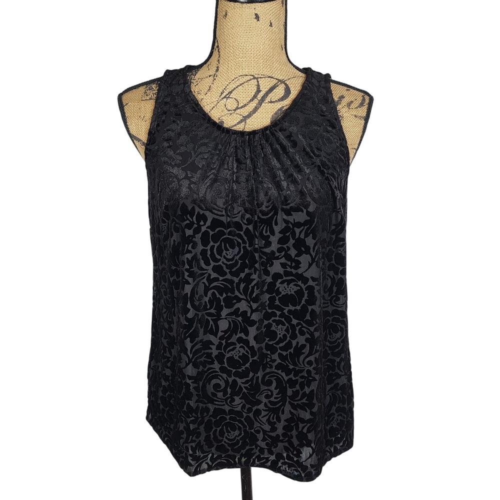 LOFT‎ OUTLET Size Small Floral Velvet Burnout Sleeveless Pleated Keyhole Blouse